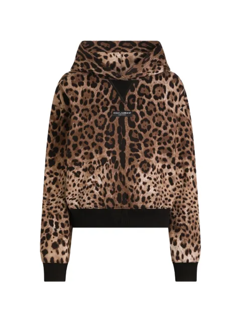 Dolce & Gabbana leo-print cotton hooded sweatshirt Brown F9U48TFS785