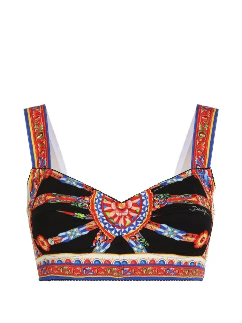 Dolce & Gabbana Carretto-print charmeuse top Black F7Y28TGDDTA