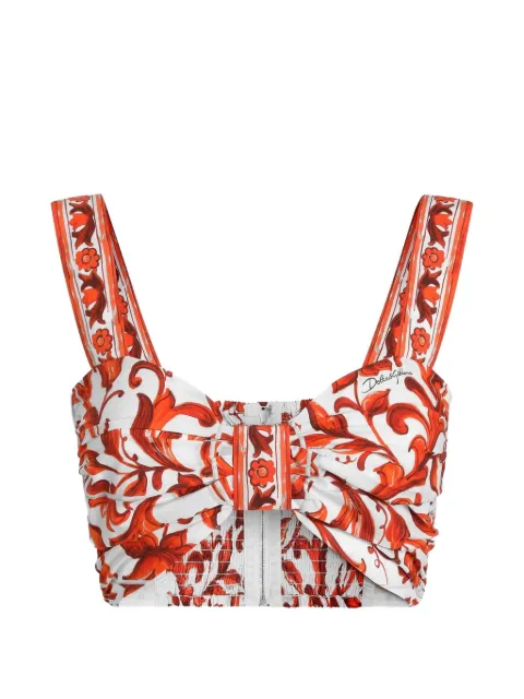 Dolce & Gabbana Majolica-print poplin bustier top Orange F7BW6TGDDRL