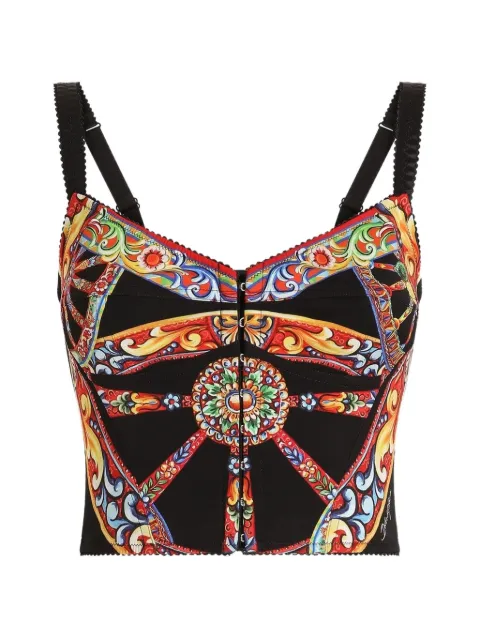 Dolce & Gabbana Carretto-print charmeuse top Black F7BT4TGDDTA