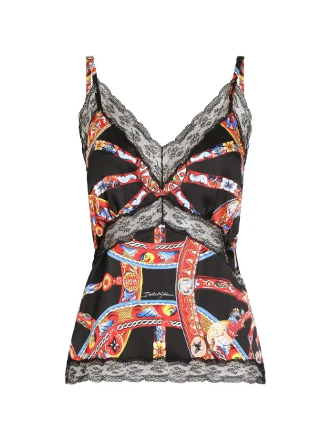 Dolce & Gabbana Carretto-print silk satin top Black F7BR7TIS13Y
