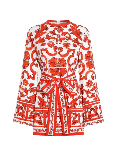Dolce & Gabbana Majolica-print charmeuse shirt White F7BM9TGDDRJ
