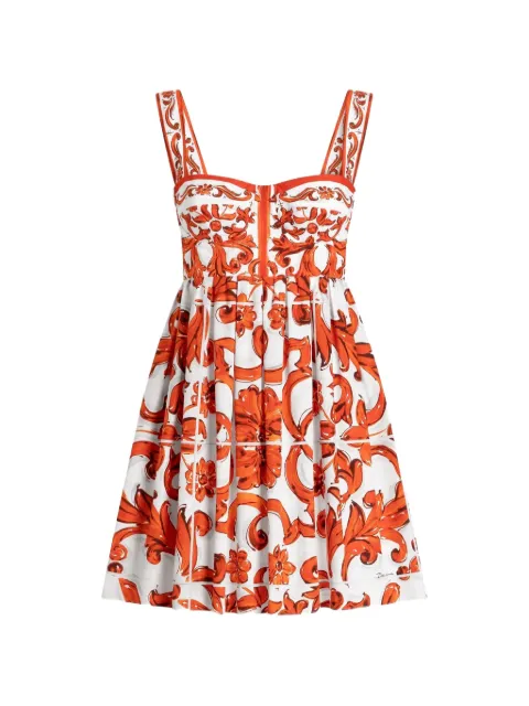 Dolce & Gabbana Majolica-print poplin short dress White F6UT1TGDDRL