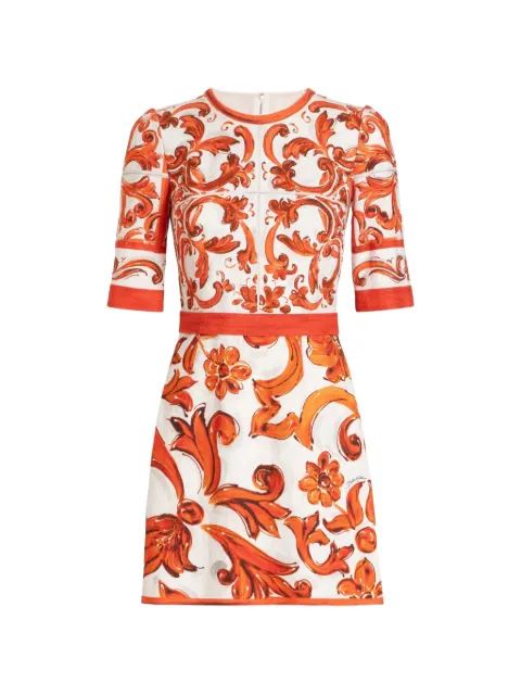 Dolce & Gabbana majolica-print short dress White F6TSUTGDDRC