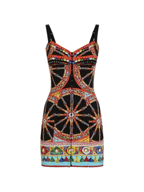 Dolce & Gabbana Carretto-print short charmeuse dress Black F6JGSTGDDYO