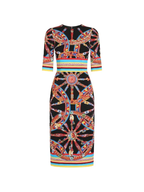 Dolce & Gabbana Carretto-print charmeuse dress Black F6EAJTGDDTA