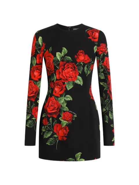 Dolce & Gabbana rose-print charmeuse mini dress Black F623STFSA9R