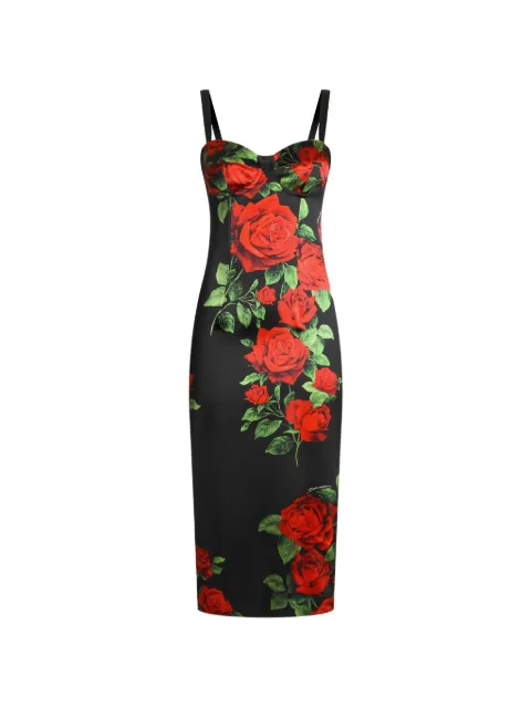 Dolce & Gabbana rose-print satin midi dress Black F622KTFSA9S