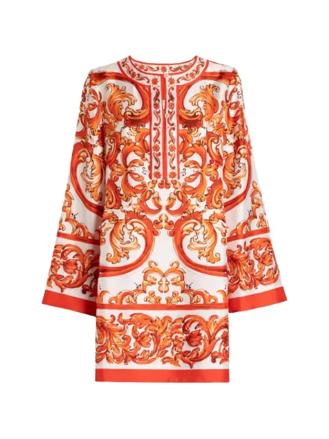 Dolce & Gabbana baroque-print silk-satin tunic midi dress White F61A2TGDDRE
