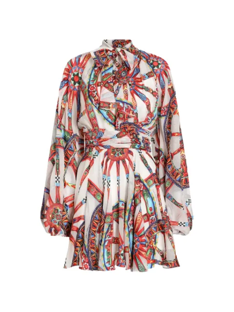 Dolce & Gabbana Carretto-print devoré twill dress White F619UTFSTB5