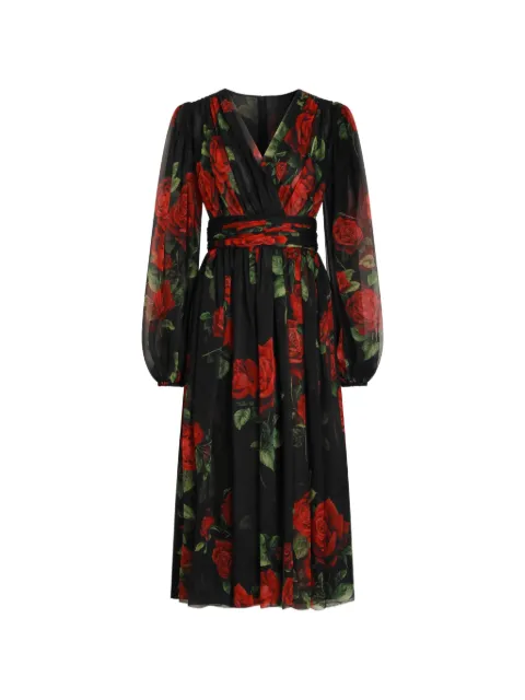 Dolce & Gabbana rose-print chiffon midi dress Black F619OTIS134