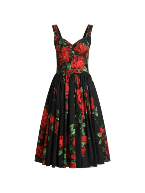 Dolce & Gabbana rose-print poplin midi dress Black F619MTHS5VL