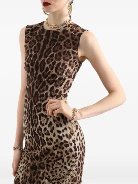 Dolce & Gabbana leo-print charmeuse dress Neutrals F619HTFSADD