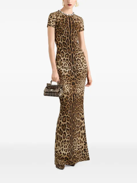 Dolce & Gabbana leo-print charmeuse dress Neutrals F618EZFSADD
