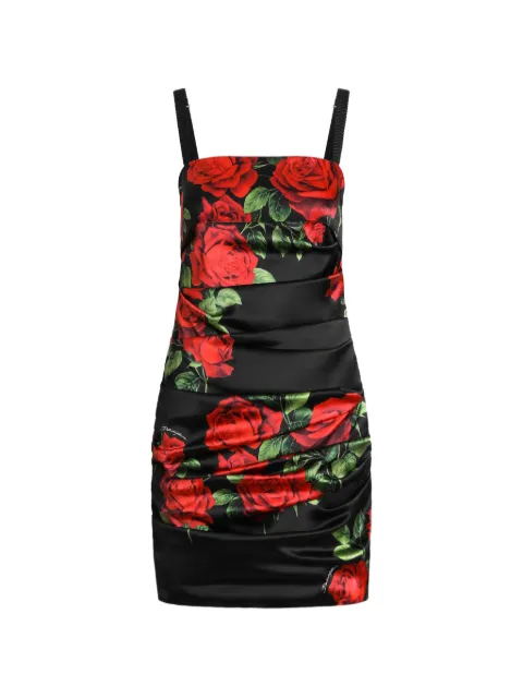 Dolce & Gabbana rose-print satin mini dress Black F619ATFSA9S