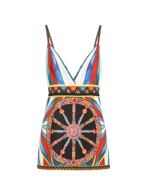 Dolce & Gabbana Carretto-print fabric short dress White F615TTGDDTD