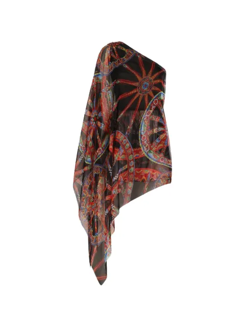 Dolce & Gabbana one-shoulder Carretto-print chiffon dress Black F615RTIS13V