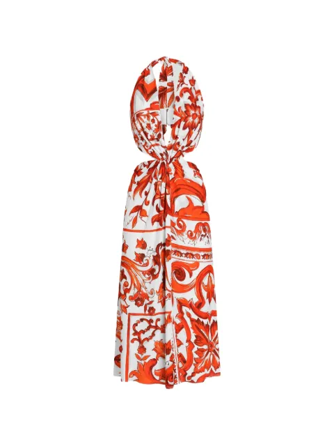 Dolce & Gabbana majolica-print viscose organzine long dress White F614WTFS8DR