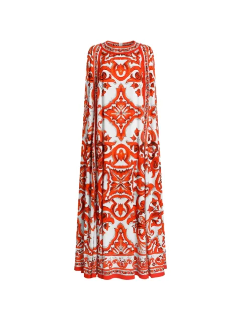 Dolce & Gabbana EXCLUSIVE majolica-print charmeuse dress Red F614YTGDDRJ
