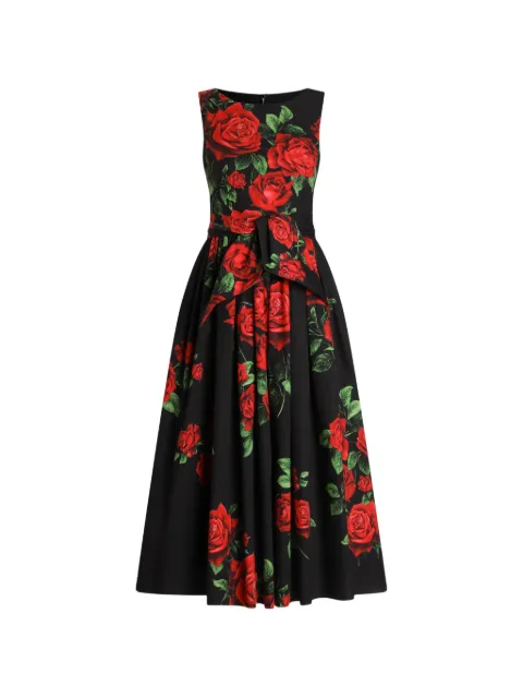 Dolce & Gabbana rose-print poplin midi dress Black F612PTHS5VL