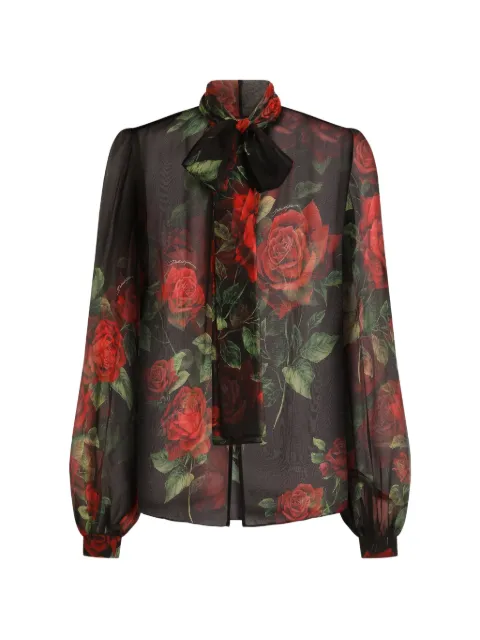 Dolce & Gabbana rose-print chiffon blouse Black F5U60TIS134