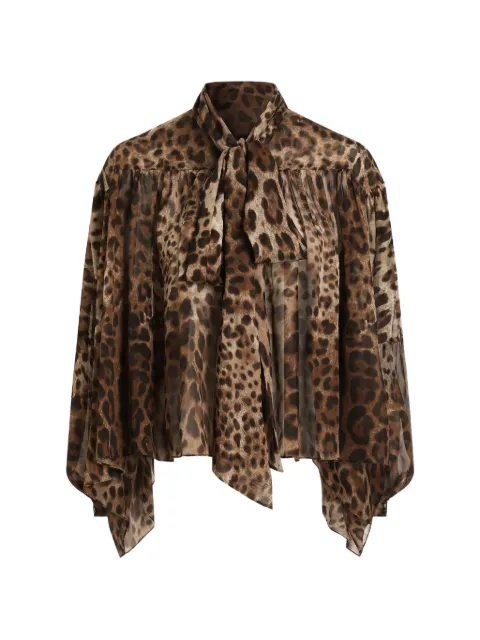 Dolce & Gabbana leo-print silk chiffon shirt Brown F5U23TFS1AR