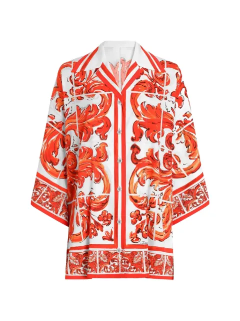 Dolce & Gabbana Majolica-print charmeuse shirt White F5T75TGDDRJ