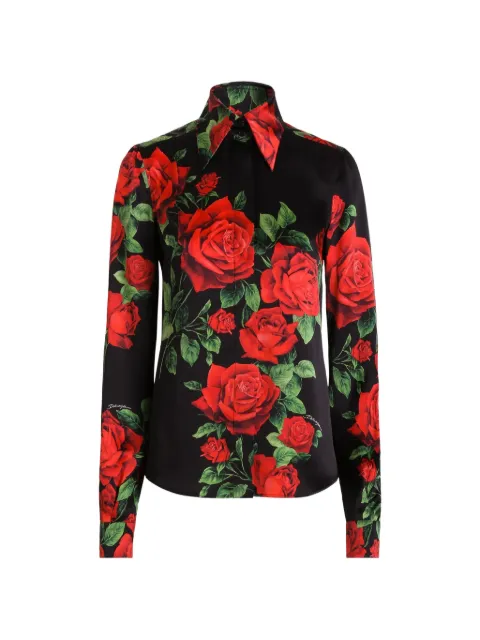Dolce & Gabbana rose-print satin shirt Black F5R64TIS133
