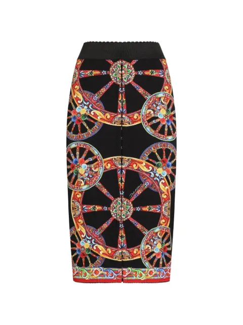 Dolce & Gabbana Carretto-print charmeuse long skirt Black F4K33TGDDTA