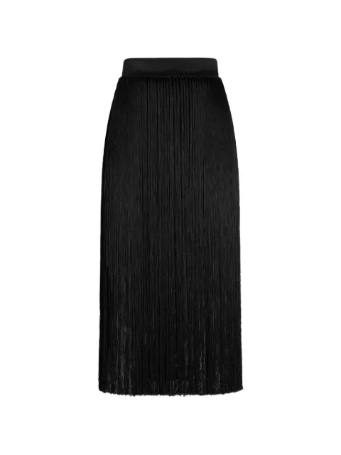 Dolce & Gabbana long fringed skirt in satin Black F4DGATGDDZX