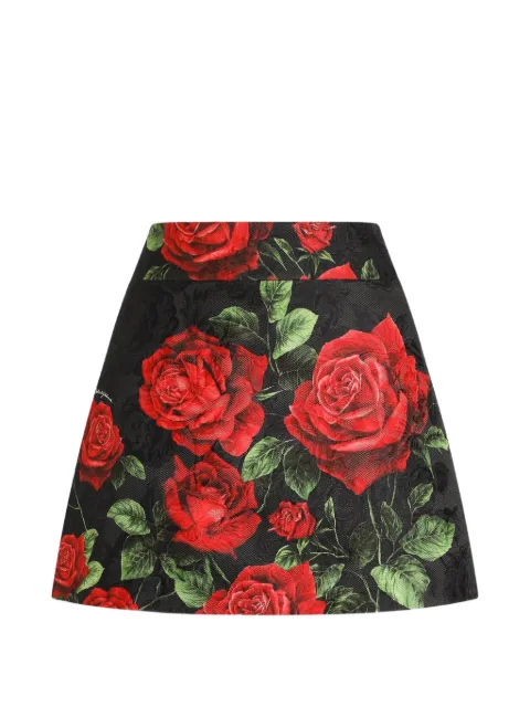 Dolce & Gabbana rose-print brocade skirt Black F4DEPTFSTB4