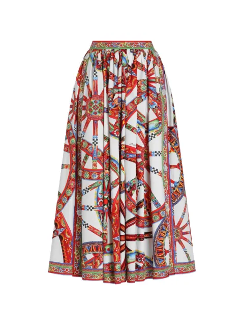 Dolce & Gabbana Carretto-print poplin long skirt White F4DDUTGDDTF
