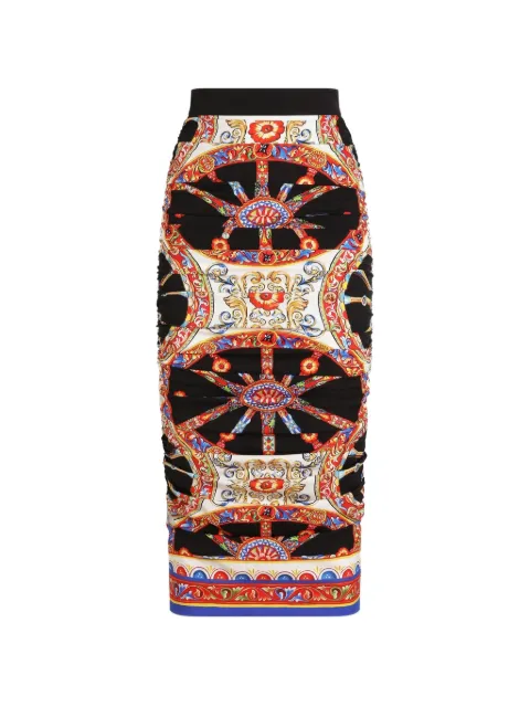 Dolce & Gabbana Carretto-print charmeuse midi skirt Black F4DDQTGDDTA