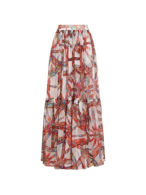 Dolce & Gabbana Carretto-print long chiffon skirt White F4DDRTIS13V