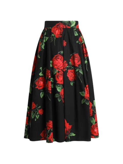 Dolce & Gabbana rose-print poplin pleated skirt Black F4CULTHS5VL
