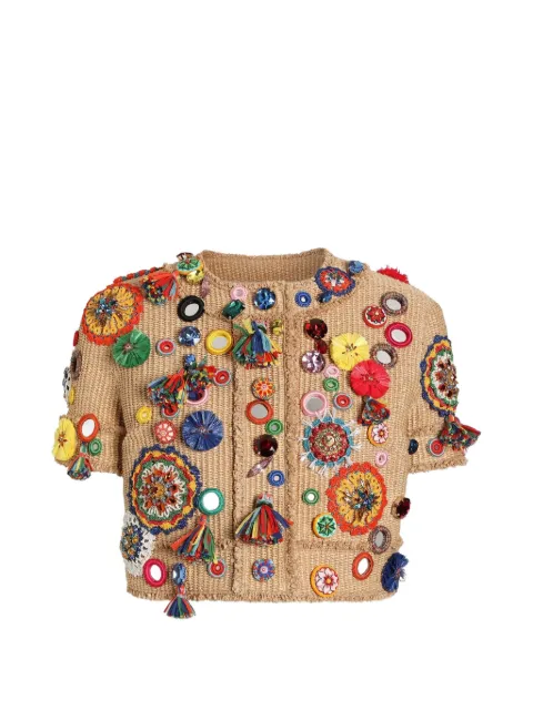 Dolce & Gabbana raffia jacket with applications Neutrals F2JBKZFUTDW