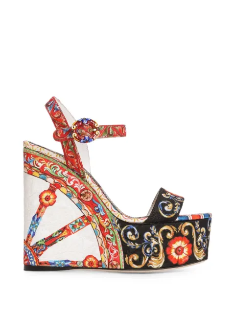 Dolce & Gabbana Carretto-print brocade wedge sandals White CZ0337A0696