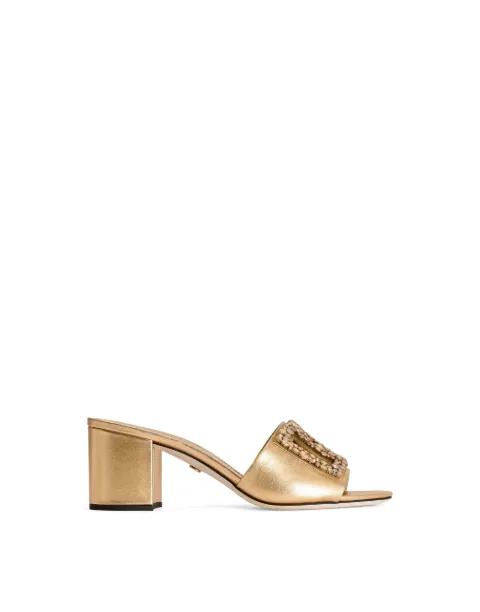 Dolce & Gabbana mules in nappa leather with embroidery Gold CR2083A3M00