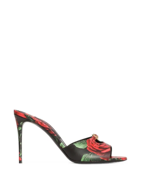 Dolce & Gabbana rose-print calfskin mules Black CR1978A0706