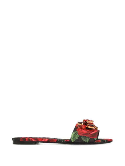 Dolce & Gabbana rose-print brocade flat slides Black CQ0723A0745