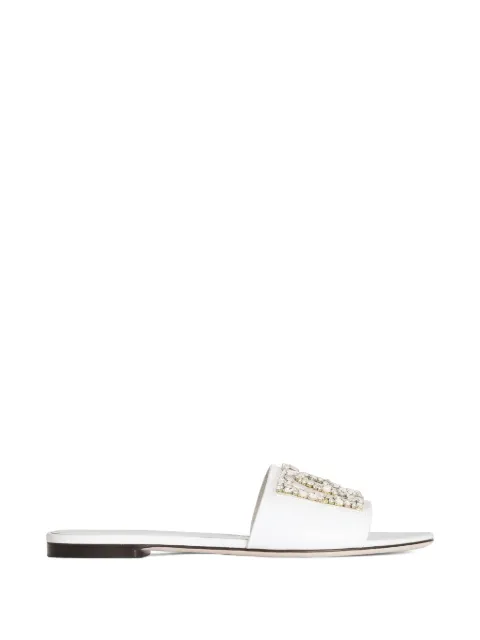 Dolce & Gabbana flat slides in calfskin with embroidery White CQ0697A0407