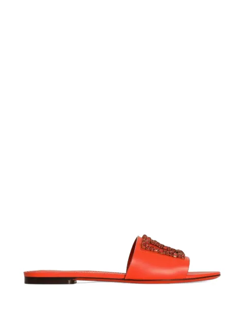 Dolce & Gabbana flat slides in calfskin with embroidery Orange CQ0697A0407