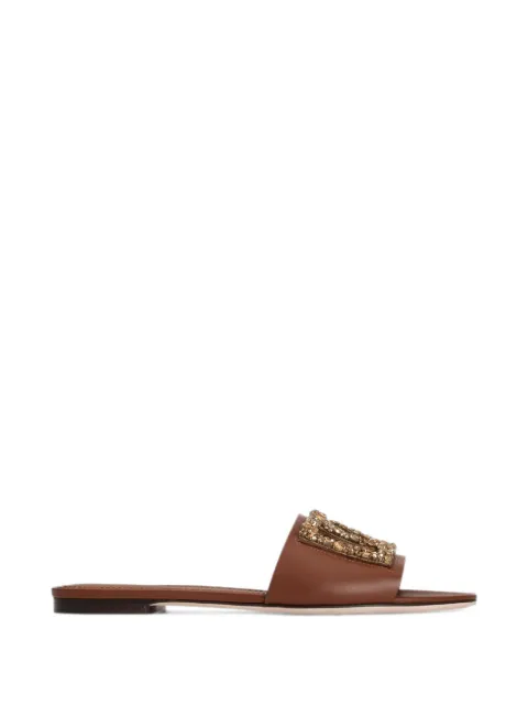 Dolce & Gabbana flat slides in calfskin with embroidery Brown CQ0697A0407