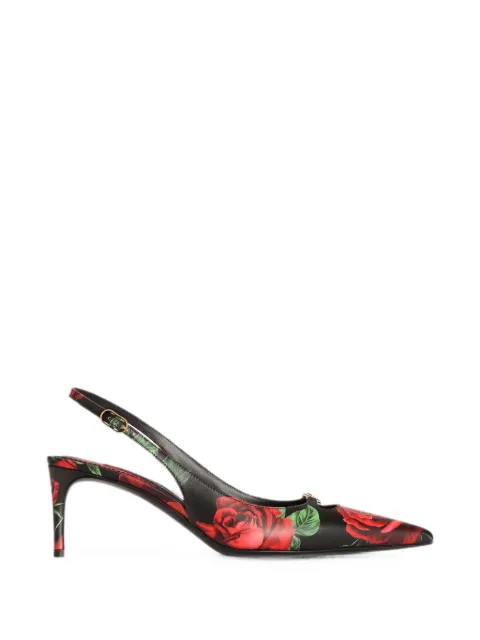 Dolce & Gabbana rose-print calfskin slingback pumps Black CG0796A0706
