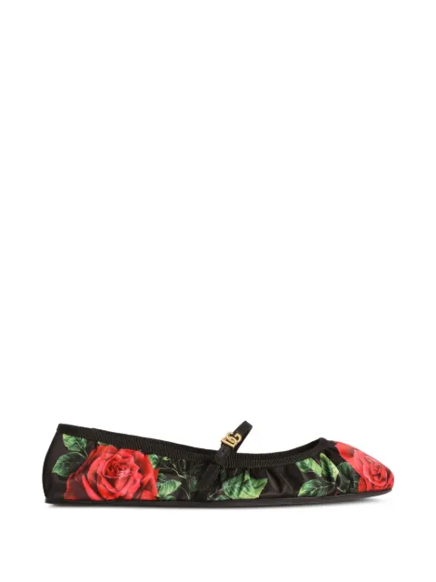 Dolce & Gabbana rose-print satin ballet flats Black CB0288A0709