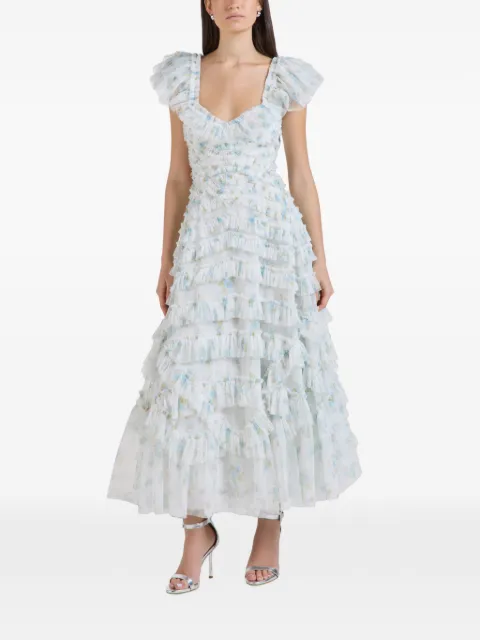 Needle & Thread Magnolia ruffled floral-print maxi dress White DBSL78RHS26