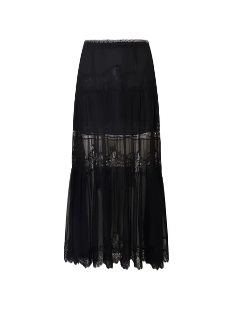 LoveShackFancy Aureline lace-trimmed tiered skirt Black LS9363311