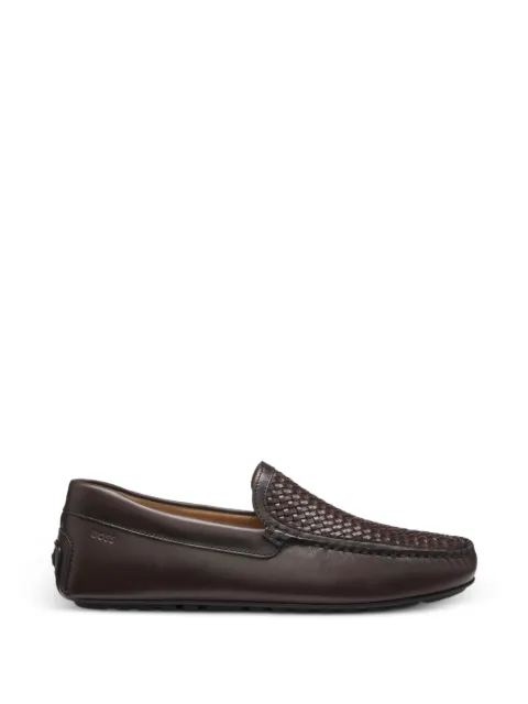 BOSS leather moccasins with woven vamp Brown 50563133