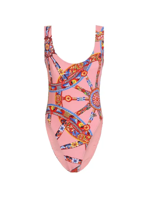 Dolce & Gabbana Carreto-print one-piece swimsuit Pink O9C28JON0KG