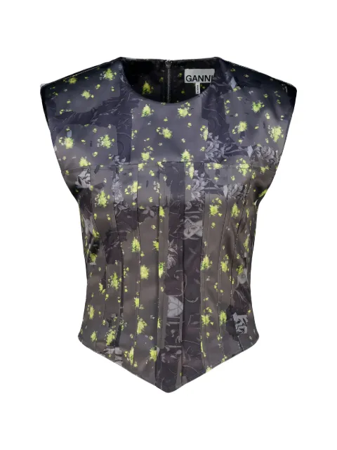 GANNI floral-print panelled top Grey A10402